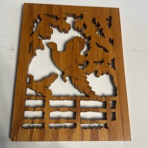 Vintage handcrafted wood hanging country scene bird fence trees Ken nelson iowa